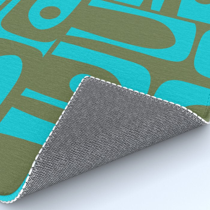 Mid Century Modern Piquet Geometric Mod Olive Green and Turquoise Multi Pattern Rug Gallery Image 4
