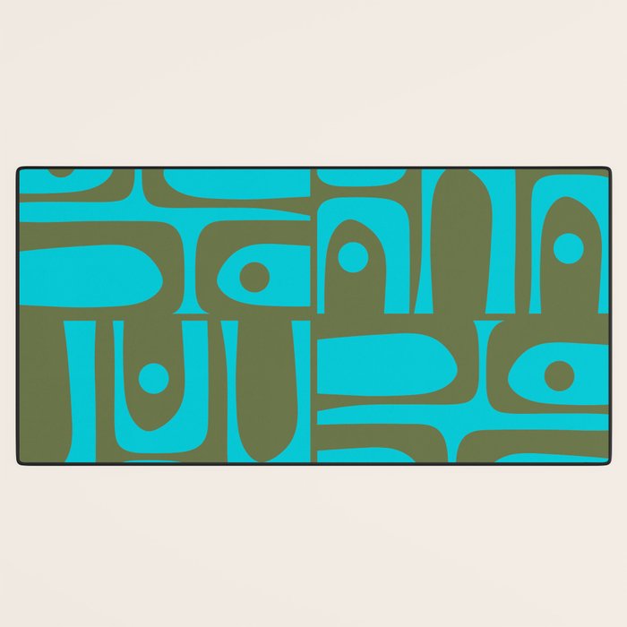 Mid Century Modern Piquet Geometric Mod Olive Green and Turquoise Multi Pattern Desk Mat Gallery Image 3