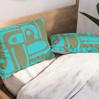 Mid Century Modern Piquet Geometric Mod Olive Green and Turquoise Multi Pattern Pillow Sham Gallery Image 2