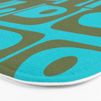 Mid Century Modern Piquet Geometric Mod Olive Green and Turquoise Multi Pattern Bath Mat Gallery Image 3
