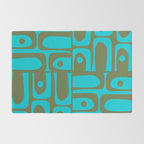 Mid Century Modern Piquet Geometric Mod Olive Green and Turquoise Multi Pattern Rug Gallery Image 2