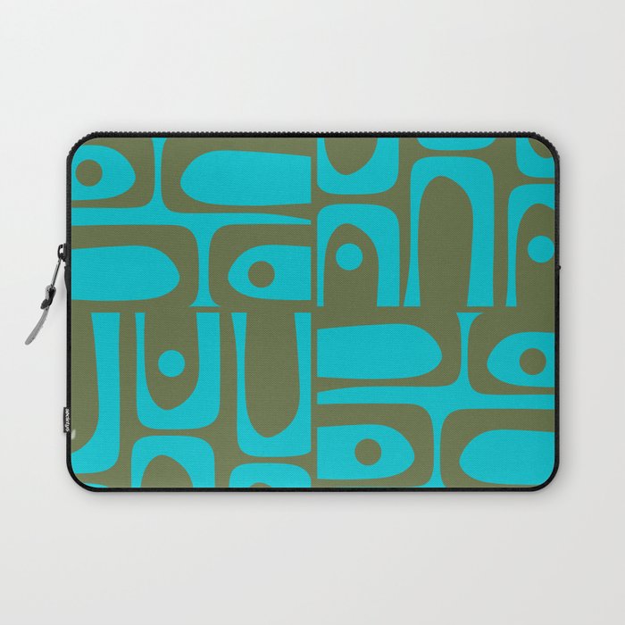Mid Century Modern Piquet Geometric Mod Olive Green and Turquoise Multi Pattern Laptop Sleeve Gallery Image 1