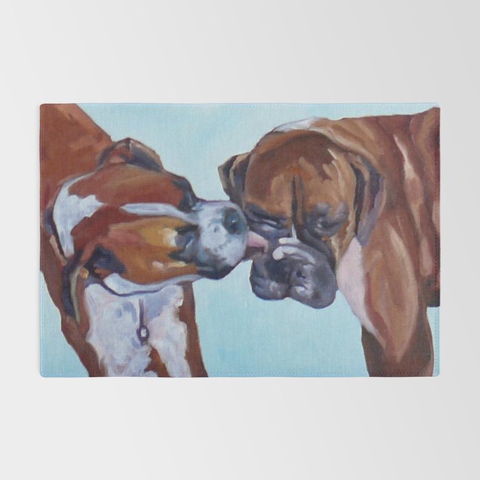 Kissing Boxers Dogs Portrait Rug Gallery Image 2