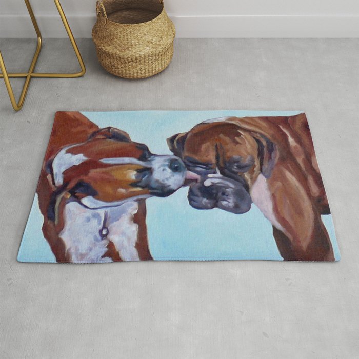 Kissing Boxers Dogs Portrait Rug Gallery Image 1