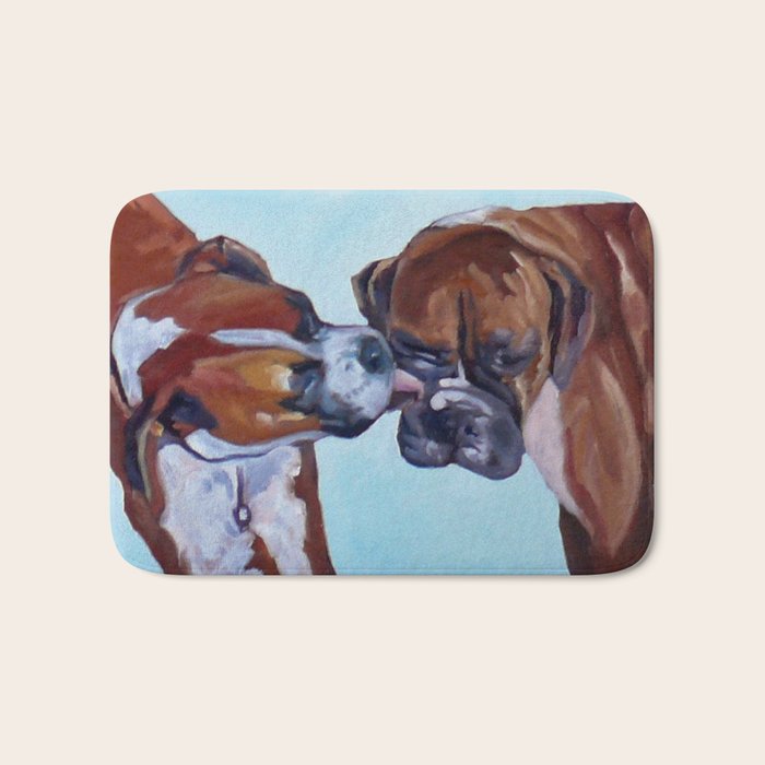 Kissing Boxers Dogs Portrait Bath Mat Gallery Image 1