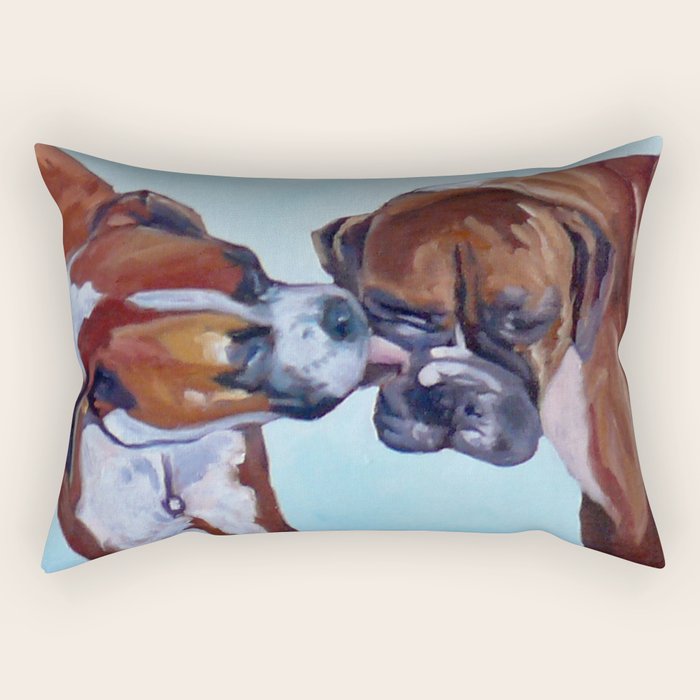 Kissing Boxers Dogs Portrait Rectangular Pillow Gallery Image 2