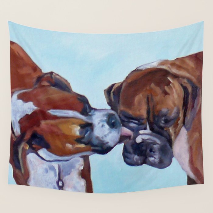Kissing Boxers Dogs Portrait Wall Tapestry Gallery Image 4