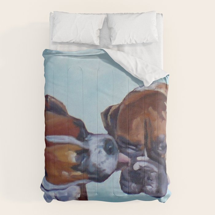 Kissing Boxers Dogs Portrait Comforter Gallery Image 6
