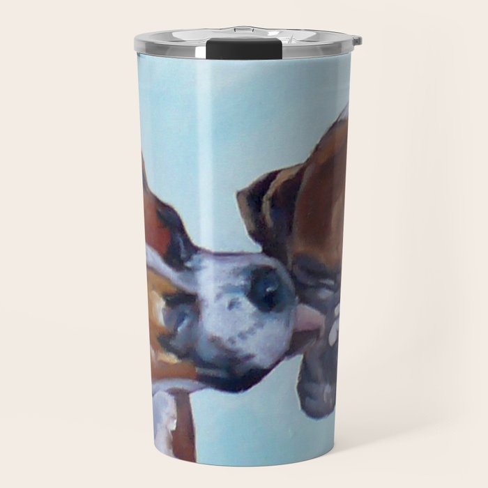 Kissing Boxers Dogs Portrait Travel Mug Gallery Image 1
