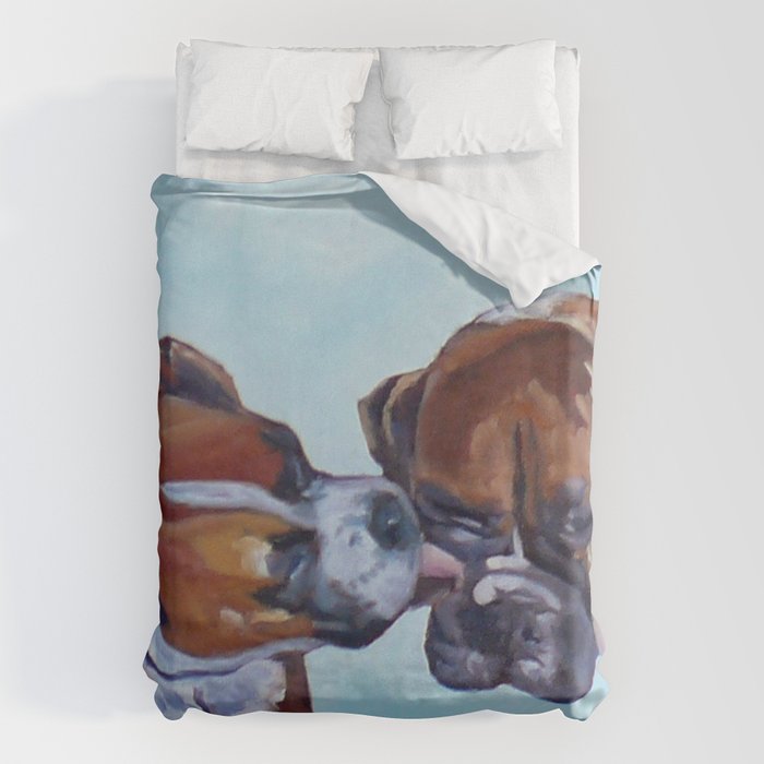 Kissing Boxers Dogs Portrait Duvet Cover Gallery Image 6