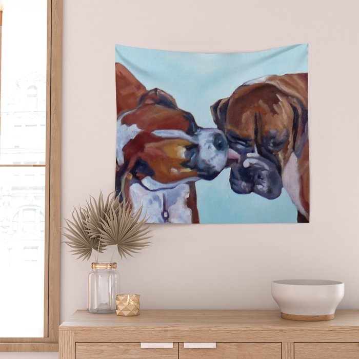 Kissing Boxers Dogs Portrait Wall Tapestry Gallery Image 2