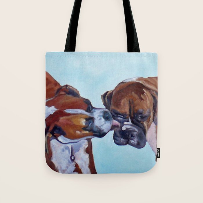 Kissing Boxers Dogs Portrait Tote Bag Gallery Image 1