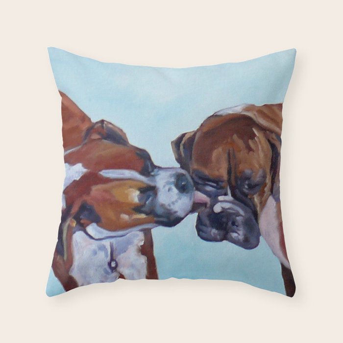 Kissing Boxers Dogs Portrait Throw Pillow Gallery Image 1