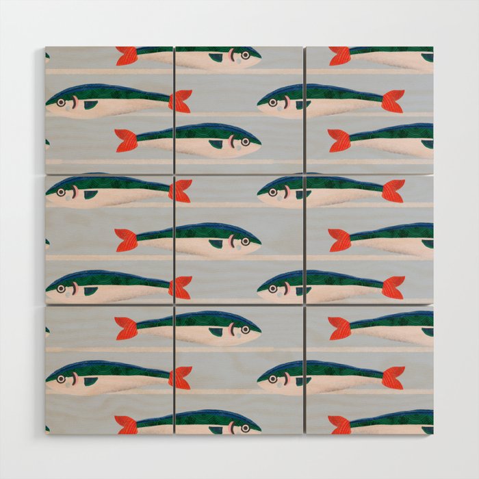 Large Sardines Pattern Wood Wall Art Gallery Image 1