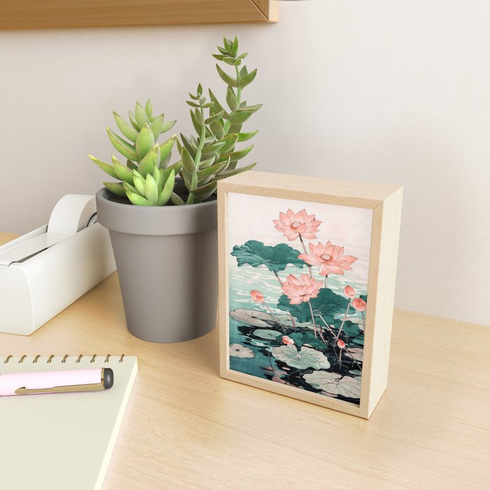 Japanese Wall Art Floral Lotus Painting Pink Pastel Green botanical Wabi Sabi Flower Poster Mini Art Print Gallery Image 2