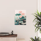 Japanese Wall Art Floral Lotus Painting Pink Pastel Green botanical Wabi Sabi Flower Poster Poster Gallery Image 2
