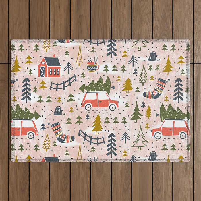 Home For The Holidays Blush Pink Christmas Outdoor Rug Gallery Image 1
