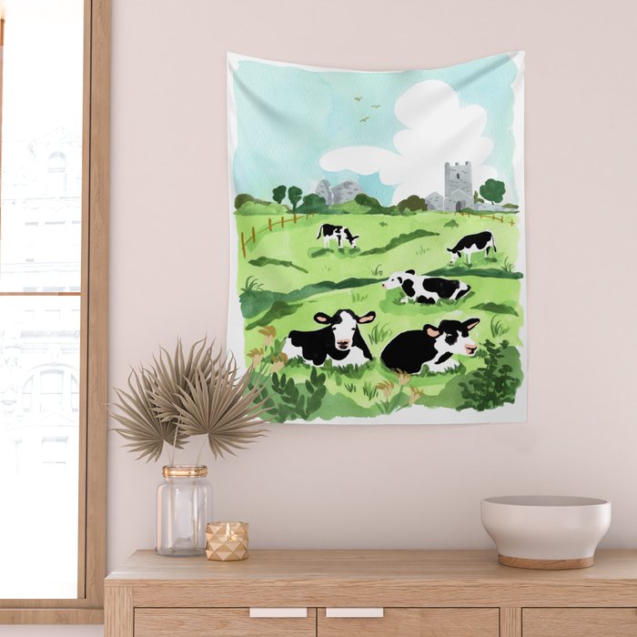 Ireland Landscape with Cows Wall Tapestry Gallery Image 2