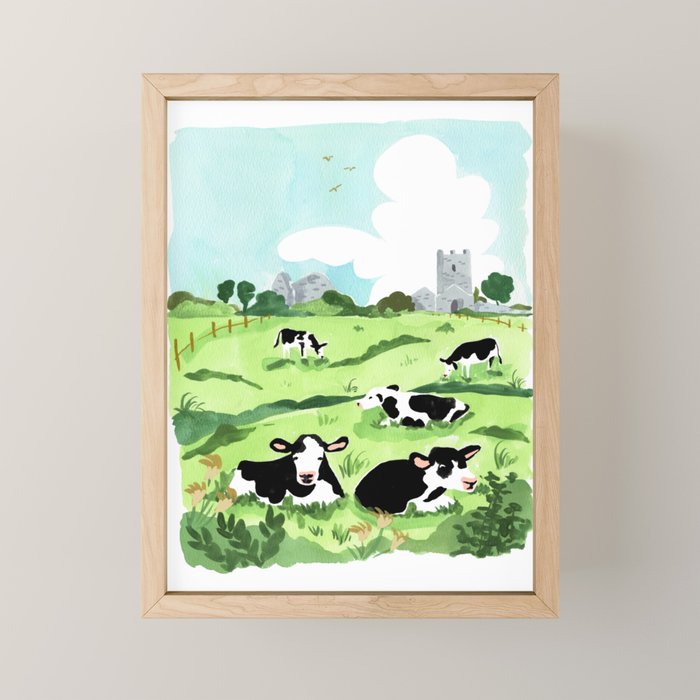 Ireland Landscape with Cows Mini Art Print Gallery Image 1