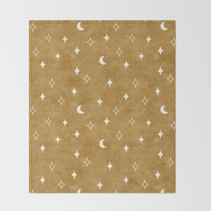 moon and stars - mustard Throw Blanket Gallery Image 2