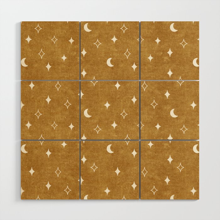 moon and stars - mustard Wood Wall Art Gallery Image 1
