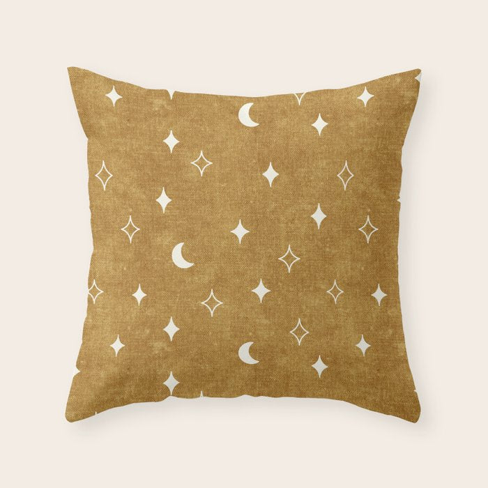 moon and stars - mustard Throw Pillow Gallery Image 6