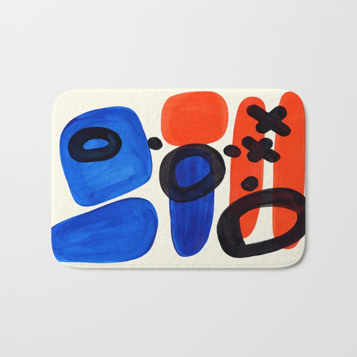 Blue Orange Fun Colorful Mid Century Modern Abstract Painting Shapes Pattern Bath Mat Gallery Image 1