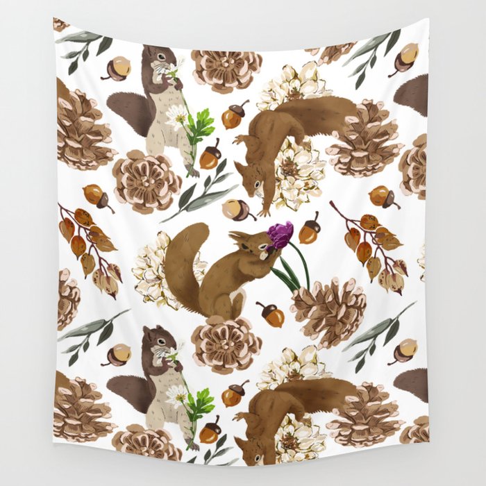 Flowering squirrel meadow Wall Tapestry Gallery Image 1