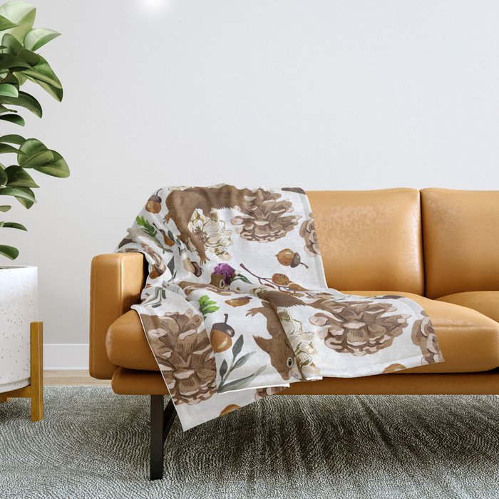 Flowering squirrel meadow Throw Blanket Gallery Image 1