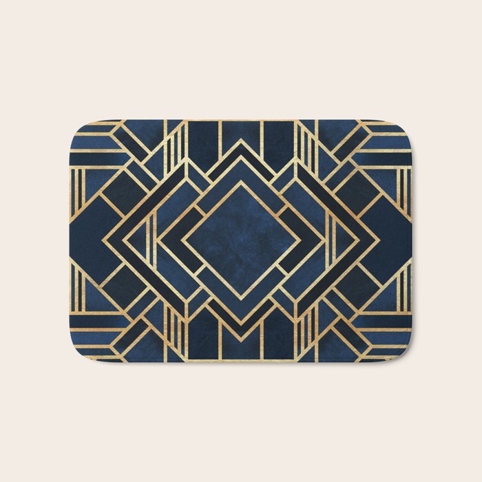 Art Deco Fancy Blue Bath Mat Gallery Image 1