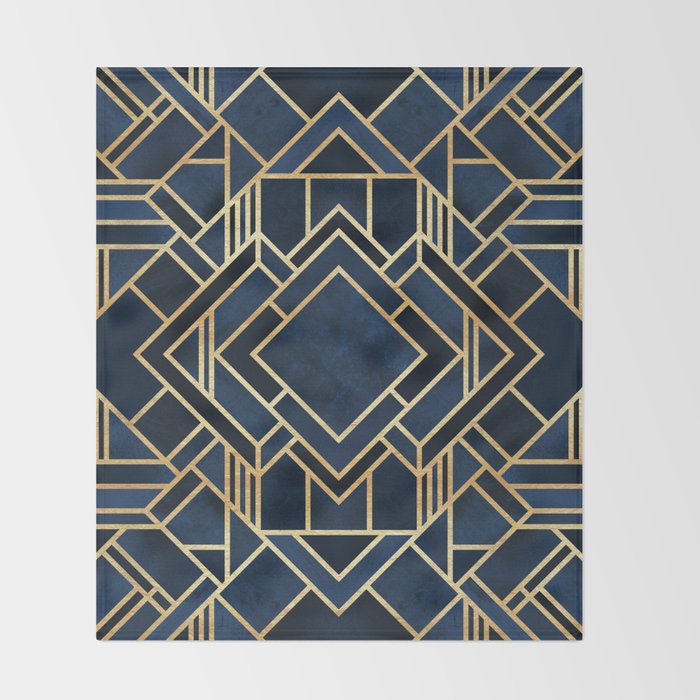 Art Deco Fancy Blue Throw Blanket Gallery Image 2