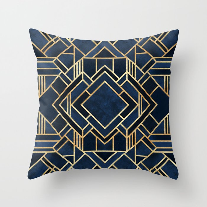Art Deco Fancy Blue Throw Pillow Gallery Image 1
