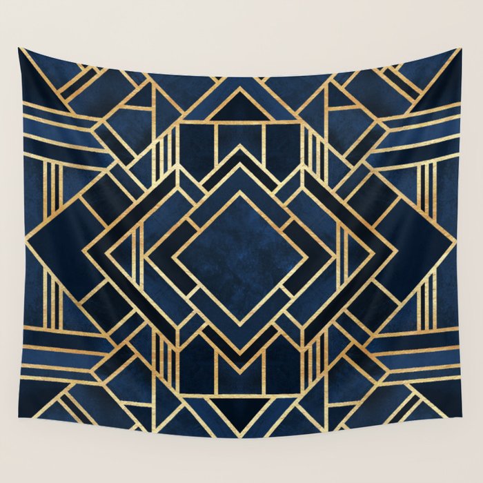 Art Deco Fancy Blue Wall Tapestry Gallery Image 1