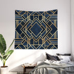 Art Deco Fancy Blue Wall Tapestry Gallery Image 2