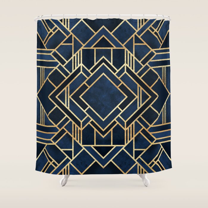 Art Deco Fancy Blue Shower Curtain Gallery Image 1