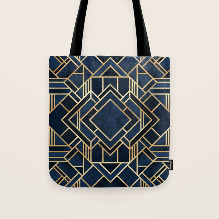 Art Deco Fancy Blue Tote Bag Gallery Image 1