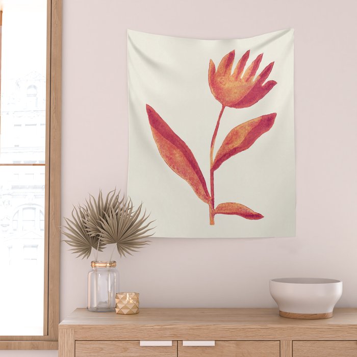 Linocut Flower / Viva Magenta Wall Tapestry Gallery Image 2
