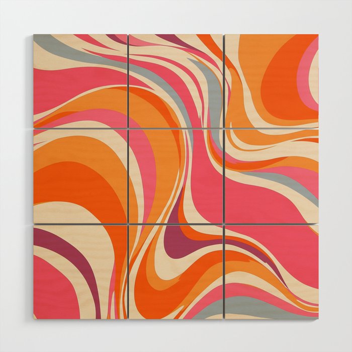 Abstract Swirl Groovy Retro 70s Wood Wall Art Gallery Image 1