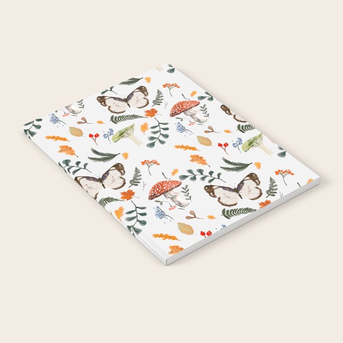 Whimsical Autumn Butterfly with Mushrooms and Leaves Notebook Gallery Image 2