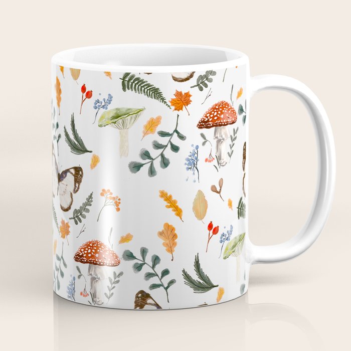 Whimsical Autumn Butterfly with Mushrooms and Leaves Coffee Mug Gallery Image 1