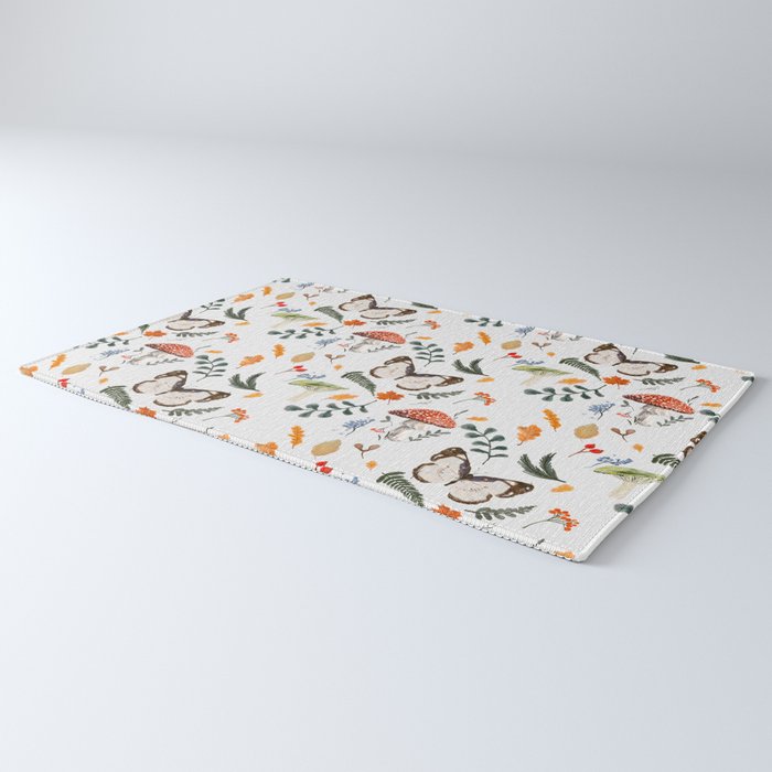 Whimsical Autumn Butterfly with Mushrooms and Leaves Rug Gallery Image 3