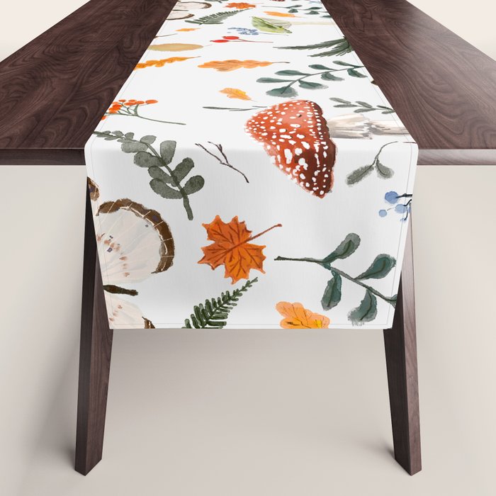 Whimsical Autumn Butterfly with Mushrooms and Leaves Table Runner Gallery Image 1