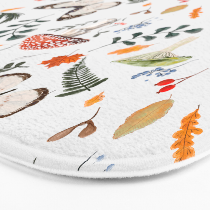 Whimsical Autumn Butterfly with Mushrooms and Leaves Bath Mat Gallery Image 3