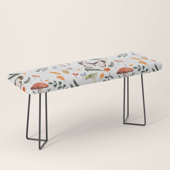 Whimsical Autumn Butterfly with Mushrooms and Leaves Bench Gallery Image 1