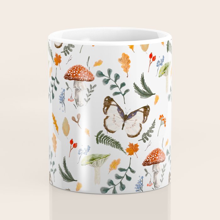 Whimsical Autumn Butterfly with Mushrooms and Leaves Coffee Mug Gallery Image 4