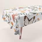 Whimsical Autumn Butterfly with Mushrooms and Leaves Tablecloth Gallery Image 1