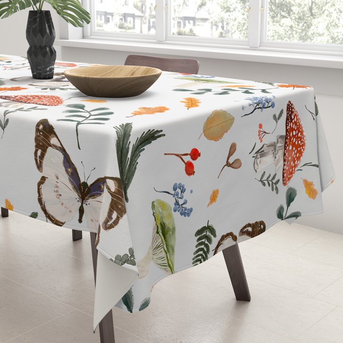 Whimsical Autumn Butterfly with Mushrooms and Leaves Tablecloth Gallery Image 3