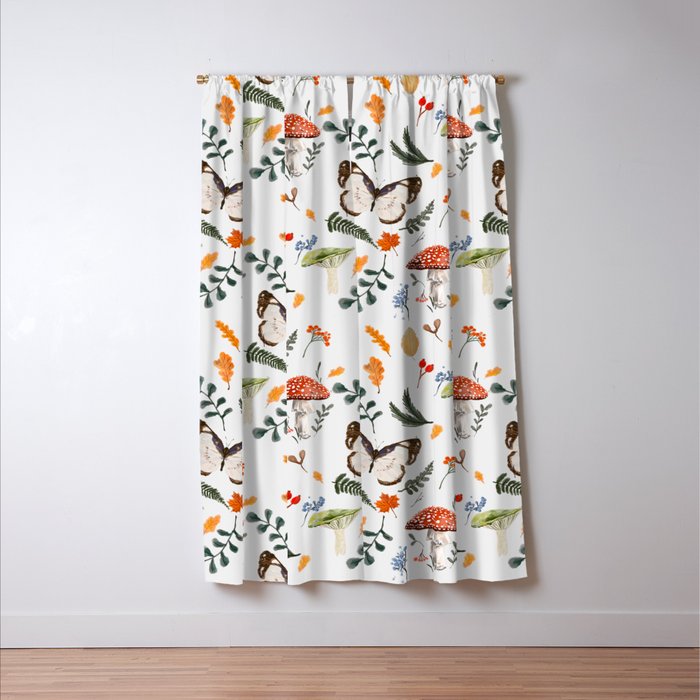 Whimsical Autumn Butterfly with Mushrooms and Leaves Window Curtain Gallery Image 3
