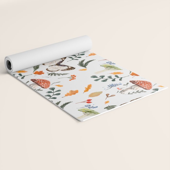 Whimsical Autumn Butterfly with Mushrooms and Leaves Yoga Mat Gallery Image 2