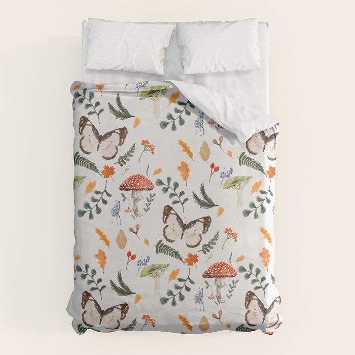 Whimsical Autumn Butterfly with Mushrooms and Leaves Duvet Cover Gallery Image 6